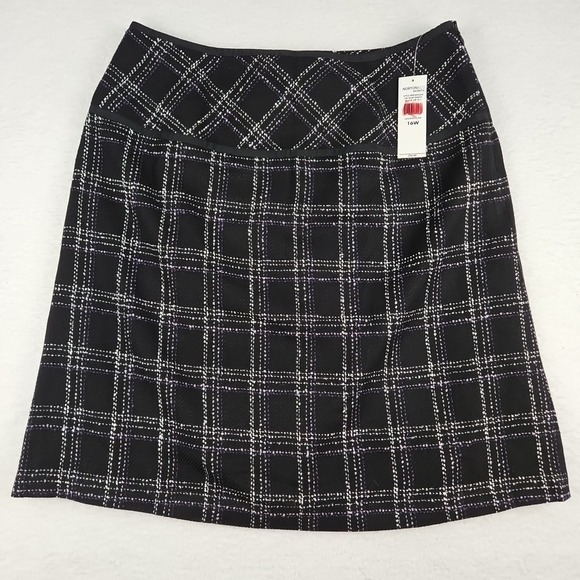 Norton McNaughton Dresses & Skirts - VTG 80s Norton & Co. Womens Skirt 16W Black Plaid Purple/White Lined Cosmopolita